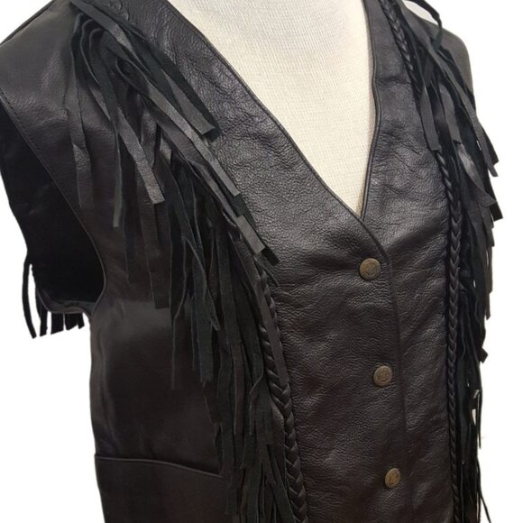 Women’s Leather Motorcycle Vest with Fringe Design - Picture 4 of 4
